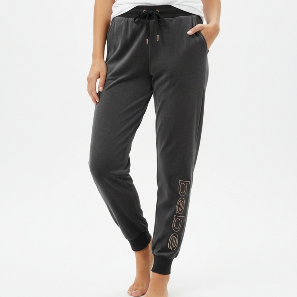 bebe Sport Black Jogger Pants with Rose Gold Logo Size XL